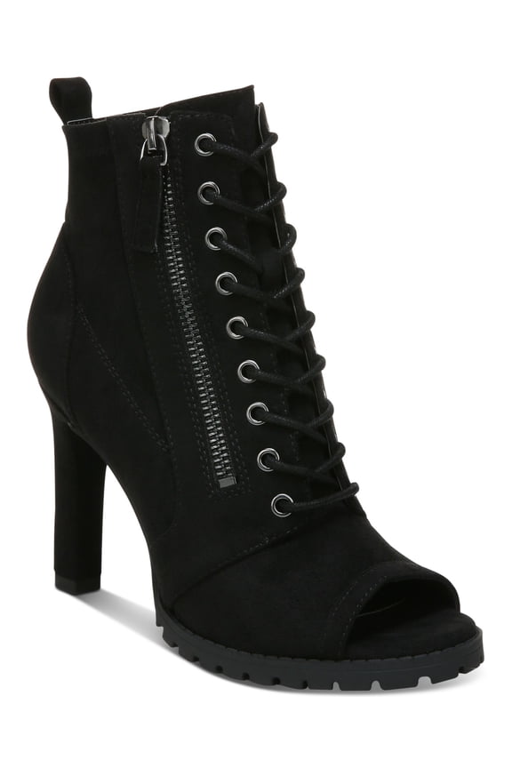 Womens Black Lace Zipper Accent Comfort Damas Open Toe Stiletto Zip-Up Shootie 9.5 M