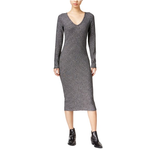 BAR III Womens Black Metalic  V Neck Below The Knee Body Con Evening Dress S