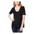 thumbnail image 1 of BAR III Womens Black Pleated Short Sleeve Jewel Neck Top S, 1 of 2