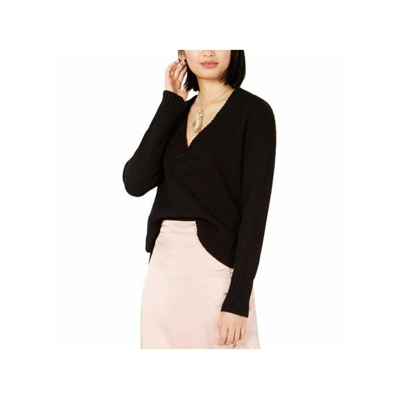 BAR III Womens Black Ribbed Long Sleeve V Neck Sweater M