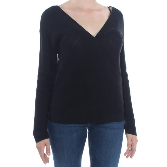 BAR III Womens Black Ruched Long Sleeve V Neck Casual Sweater M
