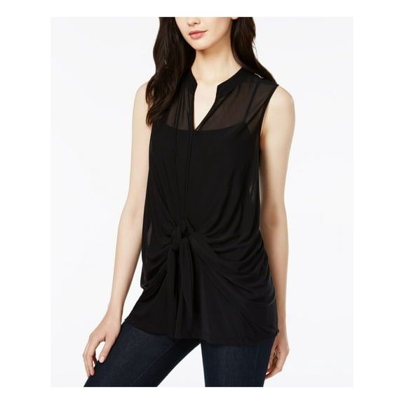 BAR III Womens Black Sheer Gathered W/o Cami Sleeveless V Neck Top Size: S