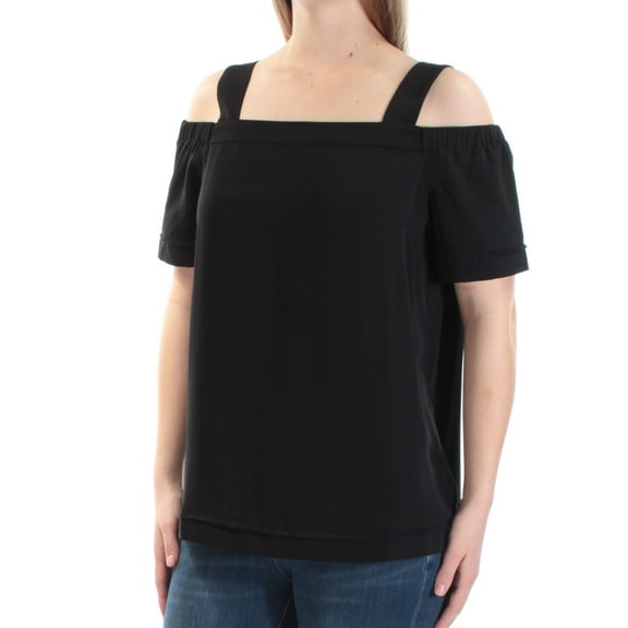 BAR III Womens Black Short Sleeve Square Neck Top Size: 2XS