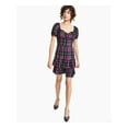 thumbnail image 1 of BAR III Womens Black Smocked Plaid Pouf Sleeve Sweetheart Neckline Short Party Ruffled Dress M, 1 of 4