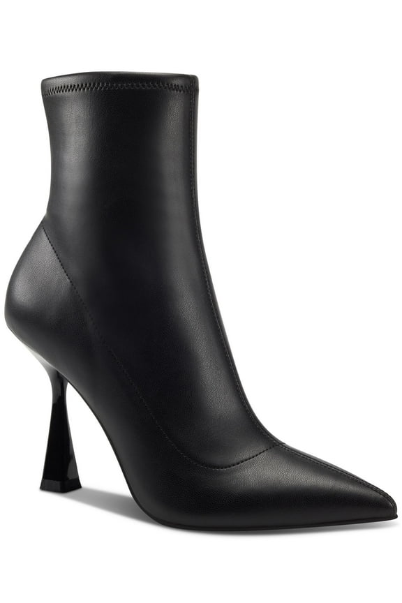 Womens Black Sock Boot Stretch Cushioned Olevia Pointed Toe Flare Zip-Up Dress Booties 8 M