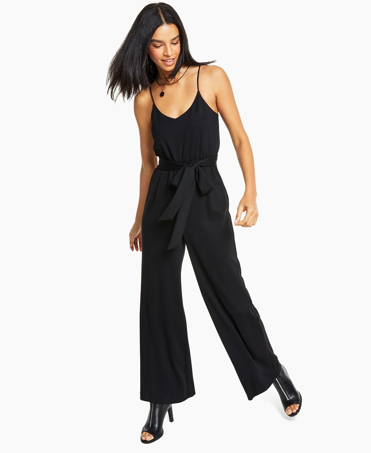 Black spaghetti strap jumpsuit discount