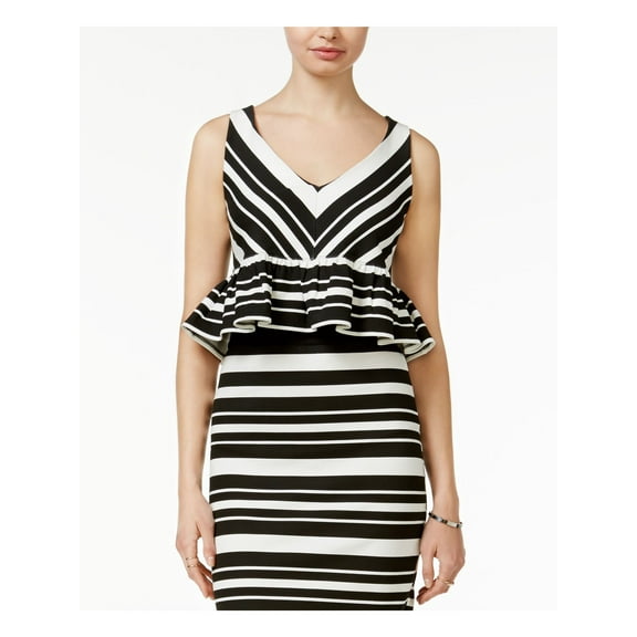 BAR III Womens Black Striped Sleeveless V Neck Tunic Top L