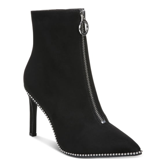 BAR III Womens Black Studded Comfort Briget Pointed Toe Stiletto Zip-Up Booties 10 M