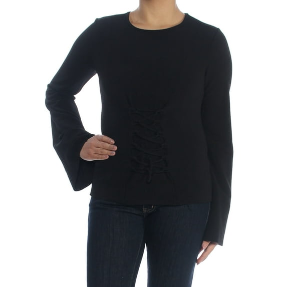 BAR III Womens Black Tie Bell Sleeve Jewel Neck Top Size: S