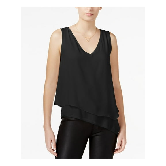 BAR III Womens Black V Neck Sleeveless Tiered Casual Top S