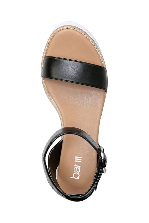 Womens Black Woven 1" Platform Ankle Strap Padded Dessi Almond Toe Wedge Buckle Slingback Sandal 9 M