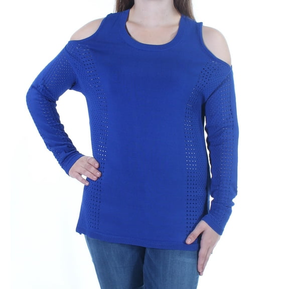 BAR III Womens Blue Cold Shoulder Eyelet Long Sleeve Scoop Neck Top M