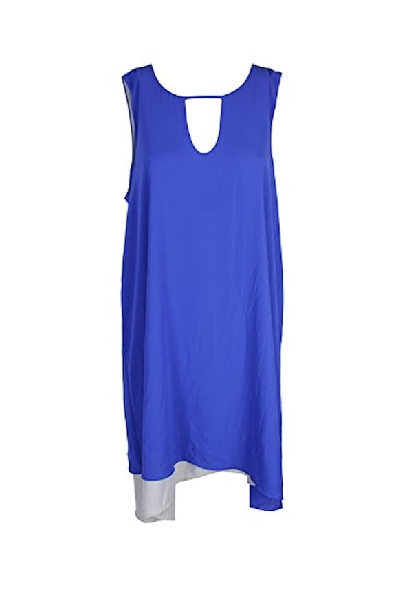 Womens Blue Sheer Sleeveless Keyhole Knee Length Shift Cocktail Dress Size XXL