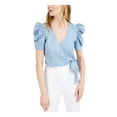 thumbnail image 1 of BAR III Womens Blue Side-tie Pouf V Neck Wrap Top Size: M, 1 of 4