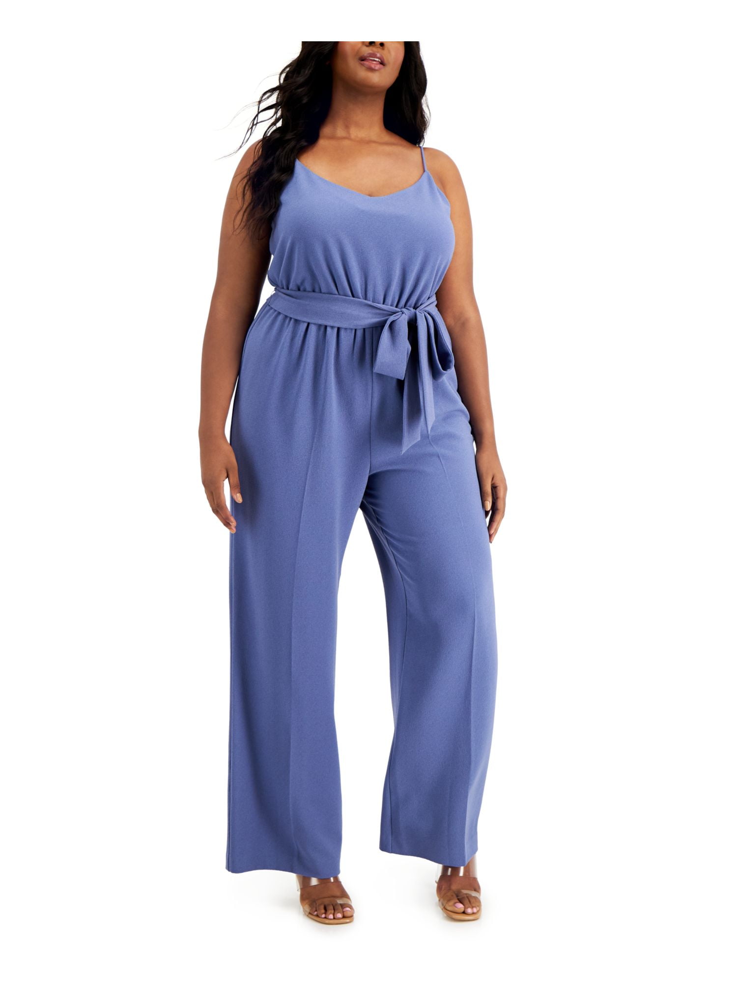 Bar Iii Womens Soft Crepe Belted Jumpsuit Silver Size X Large main image 0