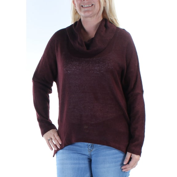 BAR III Womens Burgundy Dolman Sleeve Cowl Neck Hi-Lo Sweater Size: L