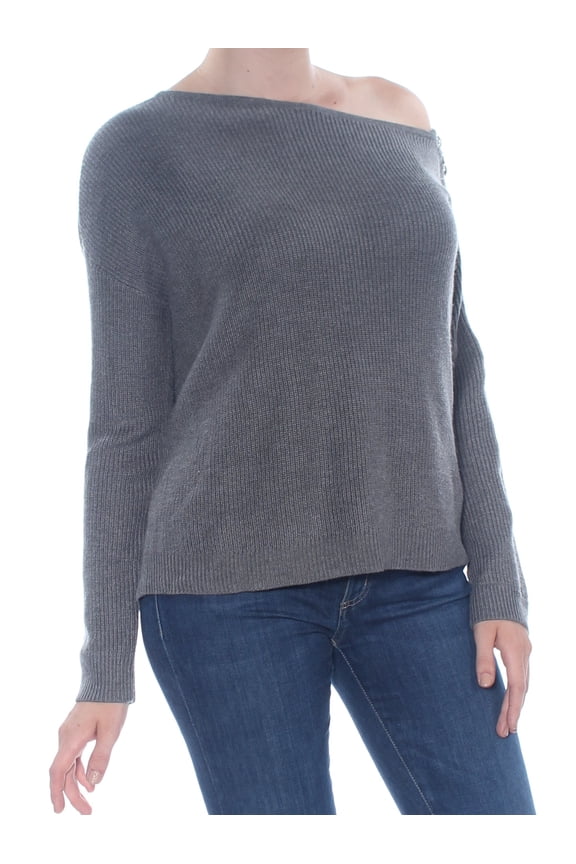 Womens Gray Cold Shoulder 3/4 Sleeve Jewel Neck Sweater M