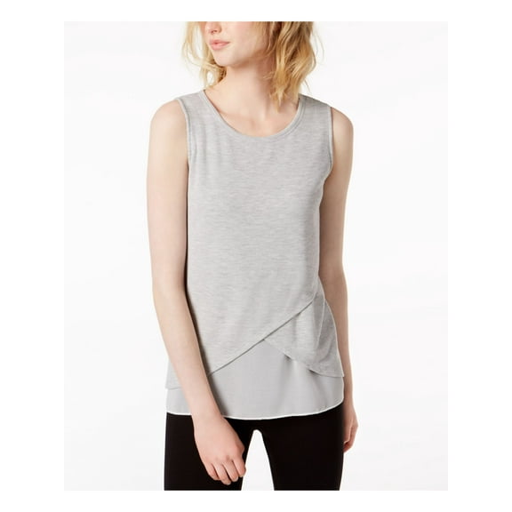 BAR III Womens Gray Layered Chiffon Hem Sleeveless Jewel Neck Top L