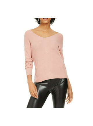 Womens Pink Long Sleeve V Neck Sweater