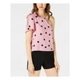 thumbnail image 1 of BAR III Womens Pink Polka Dot One Shoulder Asymmetrical Neckline  Top L, 1 of 2