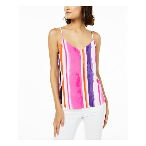 BAR III Womens Pink Printed Spaghetti Strap V Neck Tank Top M