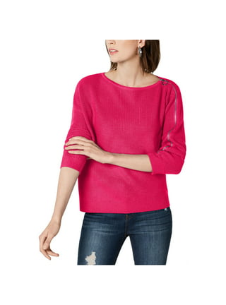 Womens Pink Long Sleeve V Neck Sweater