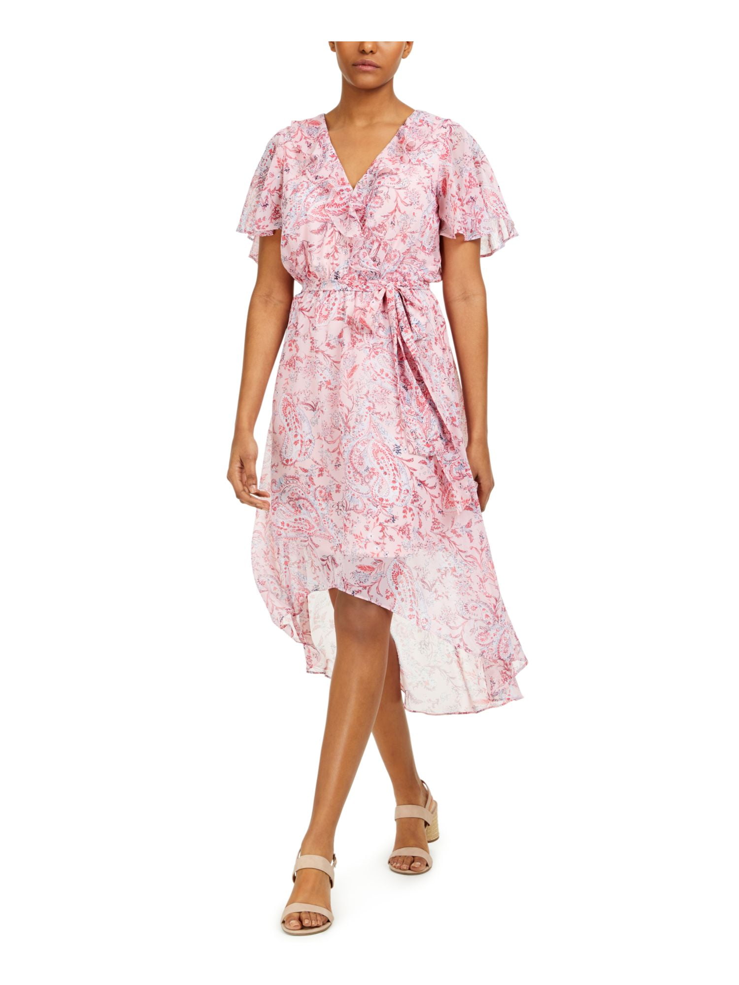BCX DRESS Womens Pink Lace Sleeveless V Neck Above The Knee Party Fit + Flare Dress