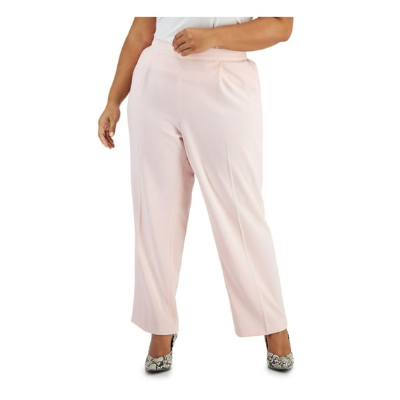 BAR III Womens Pink Textured Pocketed Elastic Waist Pull On Highrise Wear To Work Straight leg Pants Plus 3X