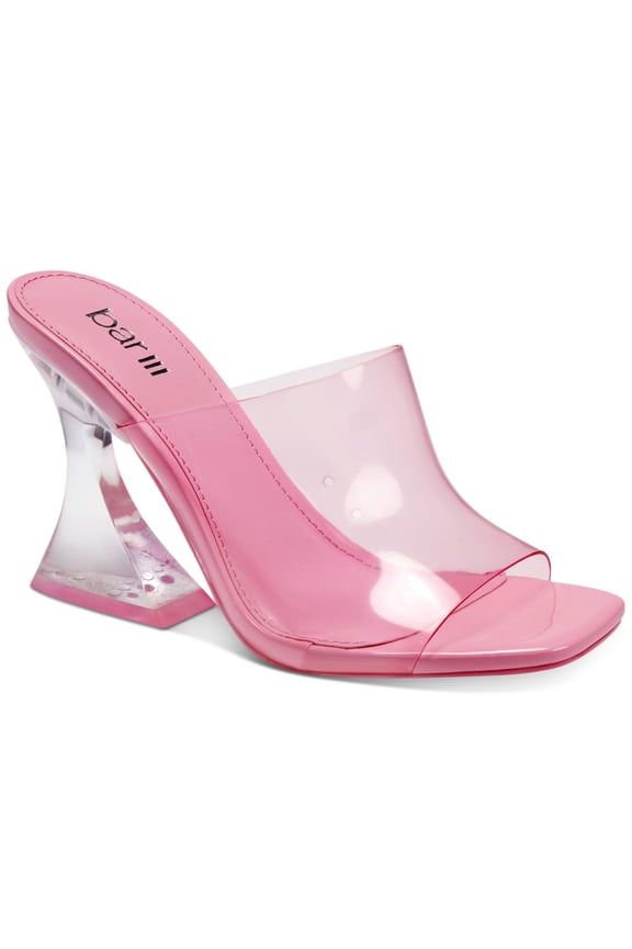 Womens Pink Translucent Comfort Cherr Square Toe Flare Slip On Heeled Sandal 9.5 M