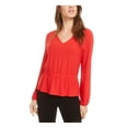 thumbnail image 1 of BAR III Womens Red Long Sleeve V Neck Top Size: XXL, 1 of 4