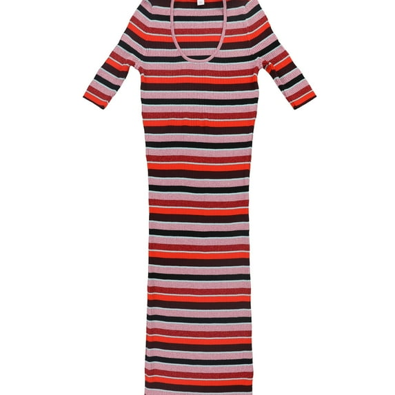 BAR III Womens Red Striped 3/4 Sleeve Scoop Neck Above The Knee Dress Size: M