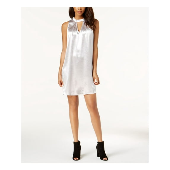 BAR III Womens Silver Sleeveless Above The Knee Shift Cocktail Dress Size: S