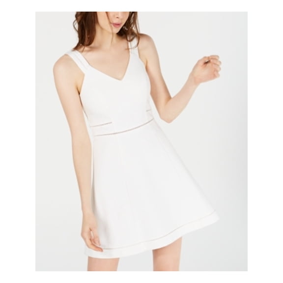 BAR III Womens White Sleeveless V Neck Above The Knee Fit + Flare Dress L