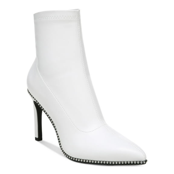 BAR III Womens White Stretch Beaded Melanay Pointed Toe Stiletto Booties 9.5 M