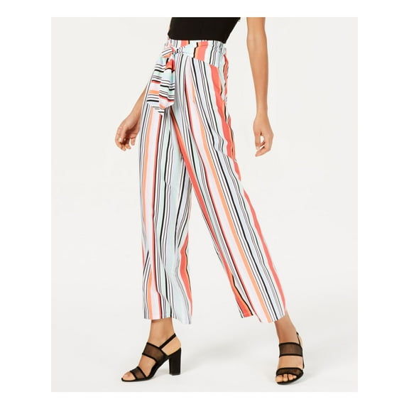 BAR III Womens White Tie Front Striped Wide Leg Pants Size: L