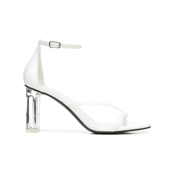 BAR III Womens White Transparent Heel Cushioned Asymmetrical Adjustable Strap Ankle Strap Blakke Round Toe Block Heel Buckle Dress Heeled Thong Sandals 7.5 M