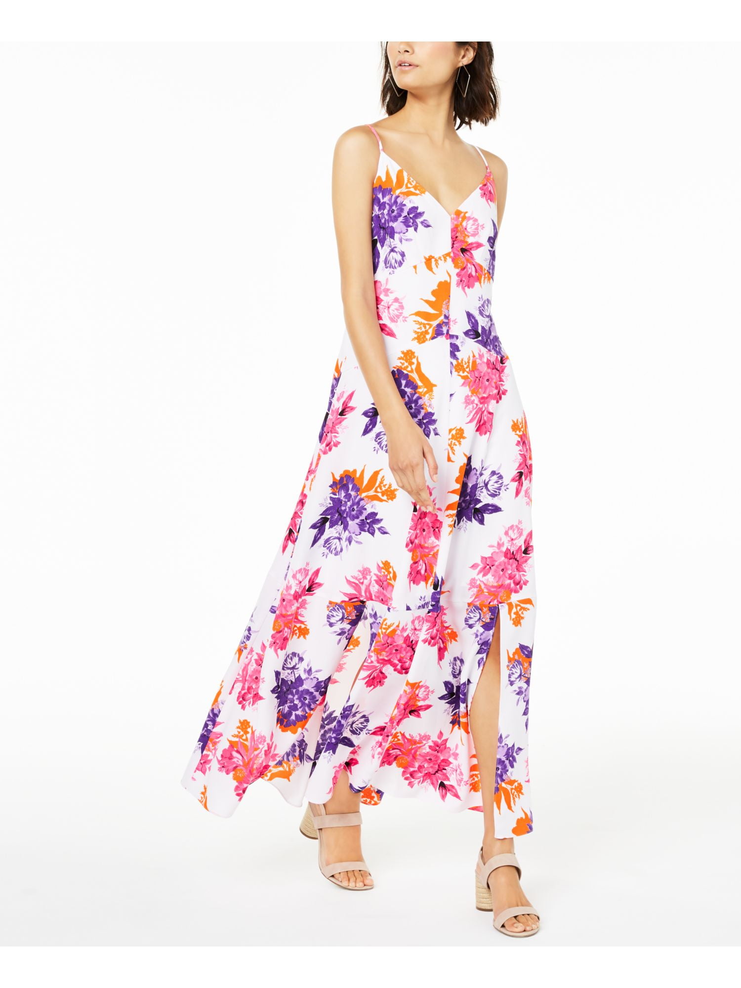 Bar III Womens Floral Side Slit Maxi Dress Pink 4
