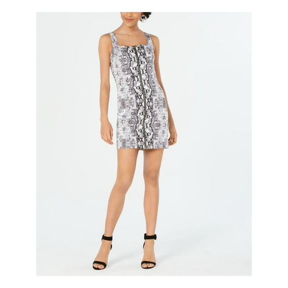 BAR III Womens White Zippered Printed Sleeveless Square Neck Mini Cocktail Body Con Dress 2