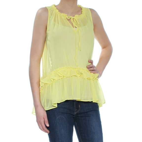BAR III Womens Yellow Ruffled Sleeveless Jewel Neck Wear To Work Hi-Lo Top XS