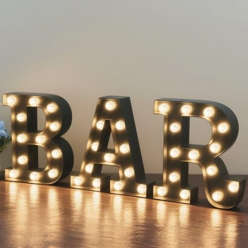 BAR - Illuminated LED Marquee Word Sign - Pre-Lit Pub Bar Sign - Battery Operated (23.03-in x 8.66-in) (Black)