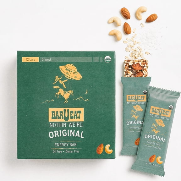 BAR-U-EAT Gluten-Free, Organic, Soft & Chewy Energy Bar. Whole Food Ingredients | Compostable Packaging | No Artificial Sugar Healthy Snack (Original 12 Pack)