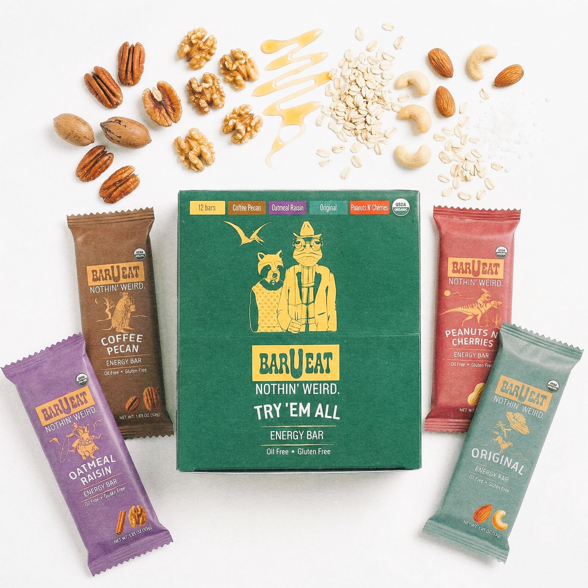 BAR-U-EAT Gluten-Free, Organic, Soft & Chewy Energy Bar. Whole Food Ingredients | Compostable Packaging | No Artificial Sugar | Healthy Snacks (Variety 12 Pack)