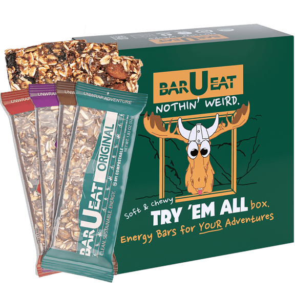 BAR-U-EAT Gluten-Free, Organic, Soft & Chewy Energy Bar. Whole Food Ingredients | Compostable Packaging | No Artificial Sugar | Healthy Snacks (Variety 12 Pack)