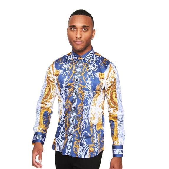 BARABAS Men's Greek Medusa Pattern Baroque Button Down Shirts B286