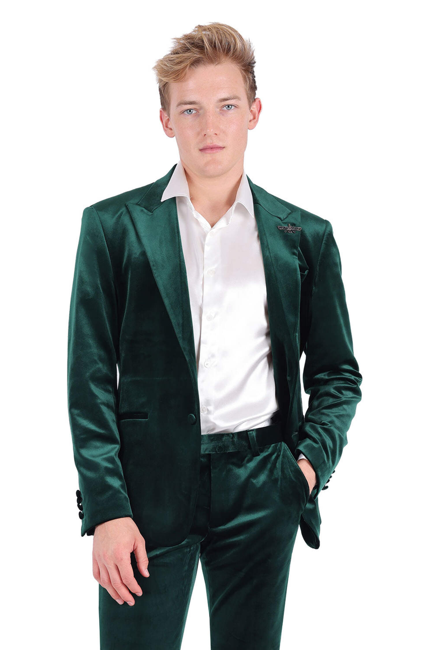 BARABAS Men's Velvet Shiny Finish Peak Lapel Blazer 3BL04