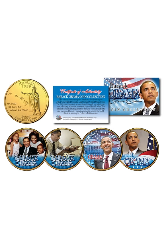 BARACK OBAMA 24KT Gold Plated HAWAII State Quarter 4-Coin Set  SPECIAL LOW PRICE