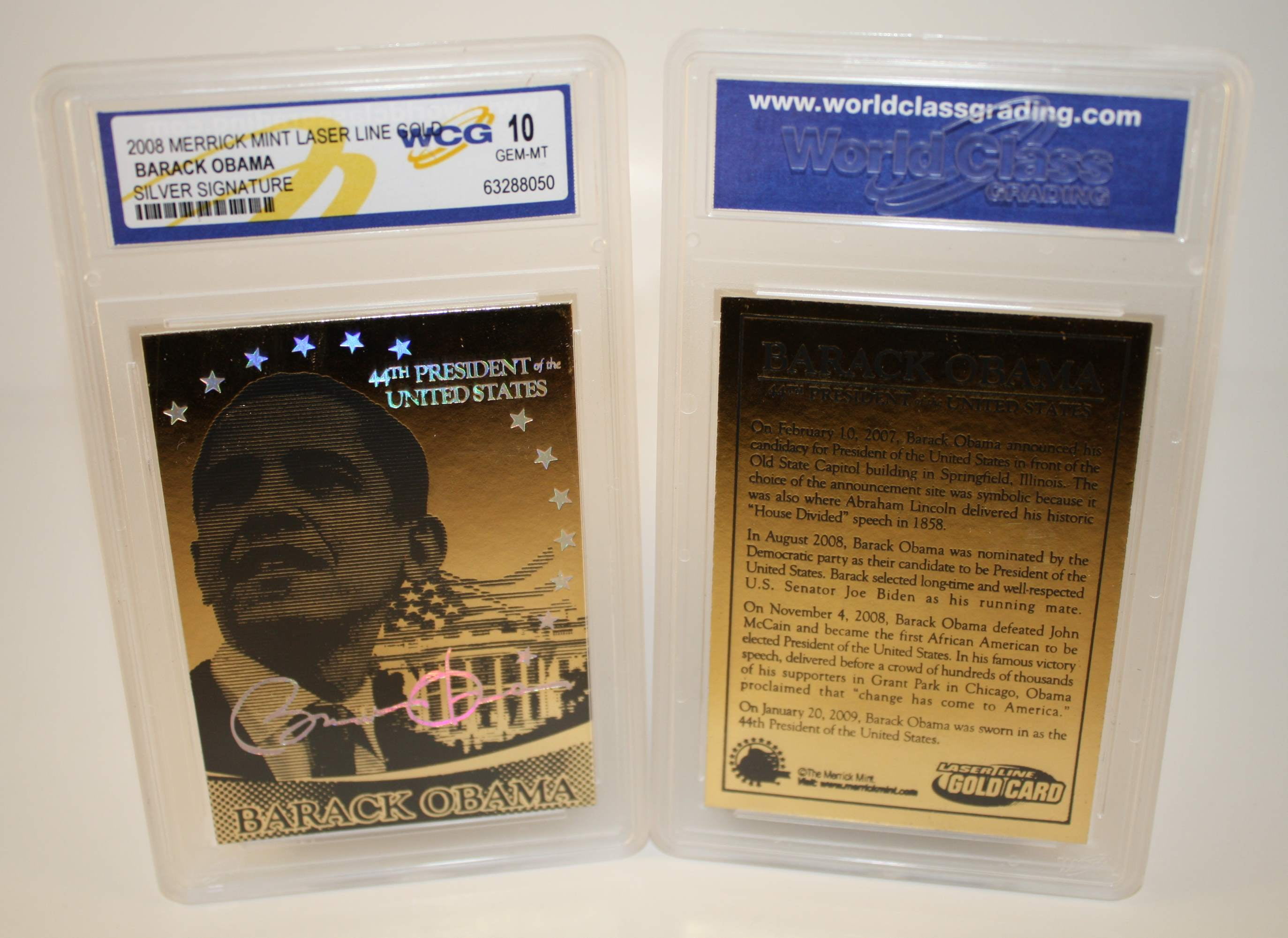 BARACK OBAMA 44th President 2008 Laser Line Gold Card Graded GEM MINT