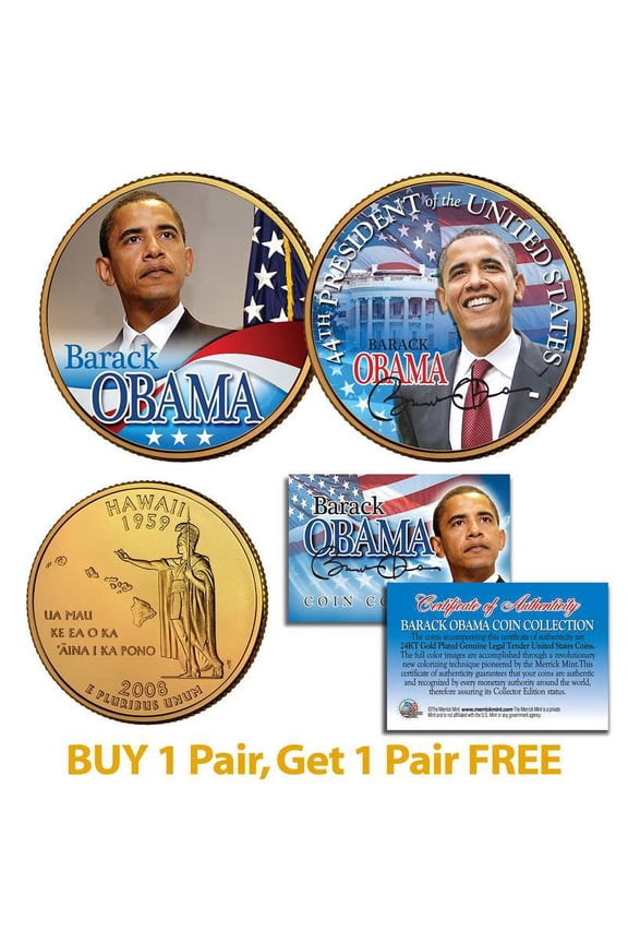 BARACK OBAMA Inauguration Hawaii State Quarters 2-Coin Set 24K Gold Plated BOGO