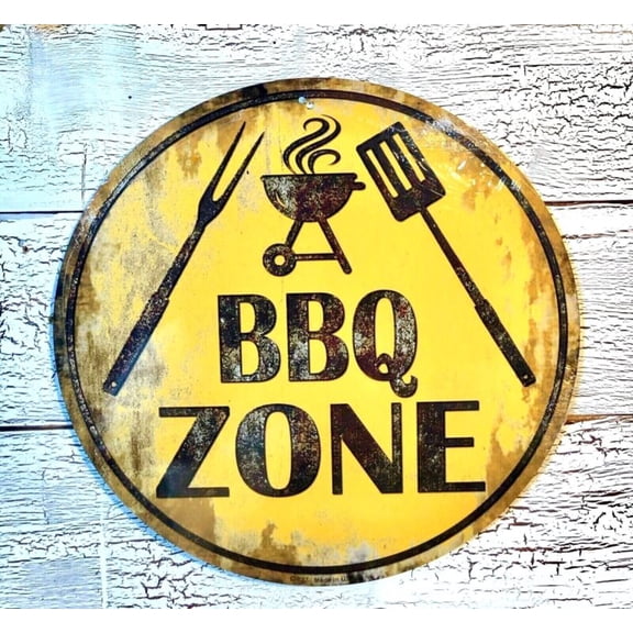 BARBECUE ZONE ROUND SIGN-HIGH QUALITY METAL-WALL COOK GRILL PATIO Size: 8 x 8 inch