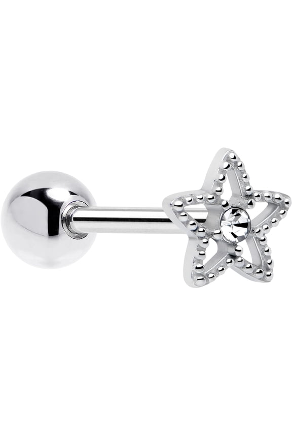 14GTongue Ring- 316L Surgical SteelStraight BarbellStar TextureTongue Piercingfor Women Men